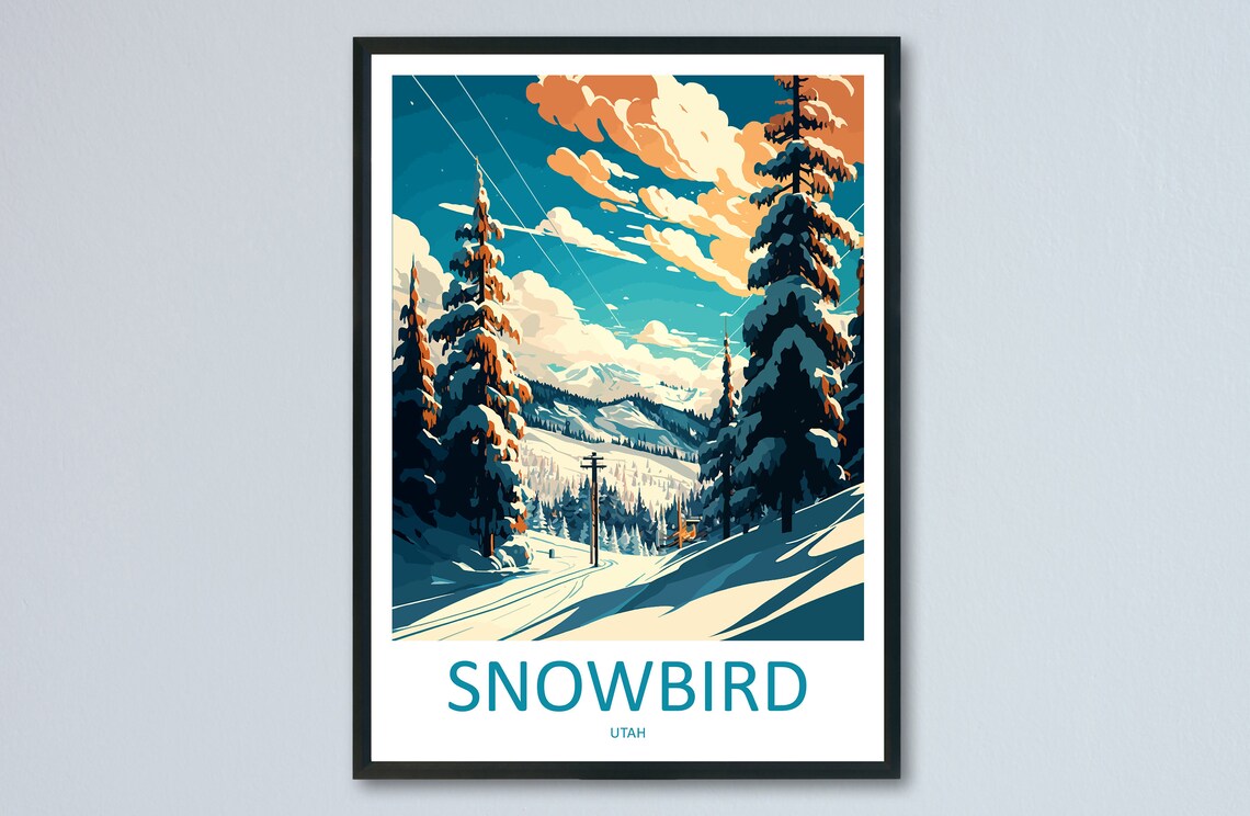 Snowbird Utah Ski Slope Powder Day Mountain Morning Travel Poster