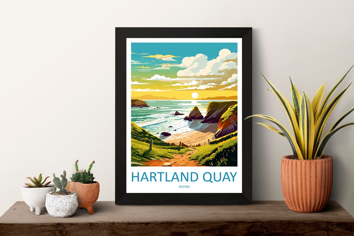 Hartland Quay Devon England Sunset Cliffs Ocean Cove Travel Poster - Image 3