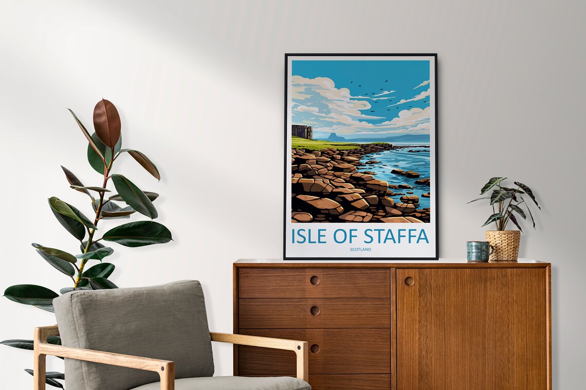 Isle of Staffa Scotland Basalt Coast Seabirds Illustrated Poster - Image 2