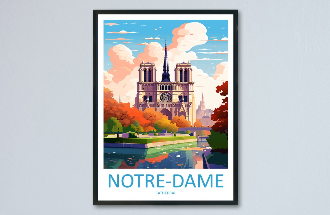 Notre-Dame Cathedral Paris Autumn Seine River Romantic Travel Poster