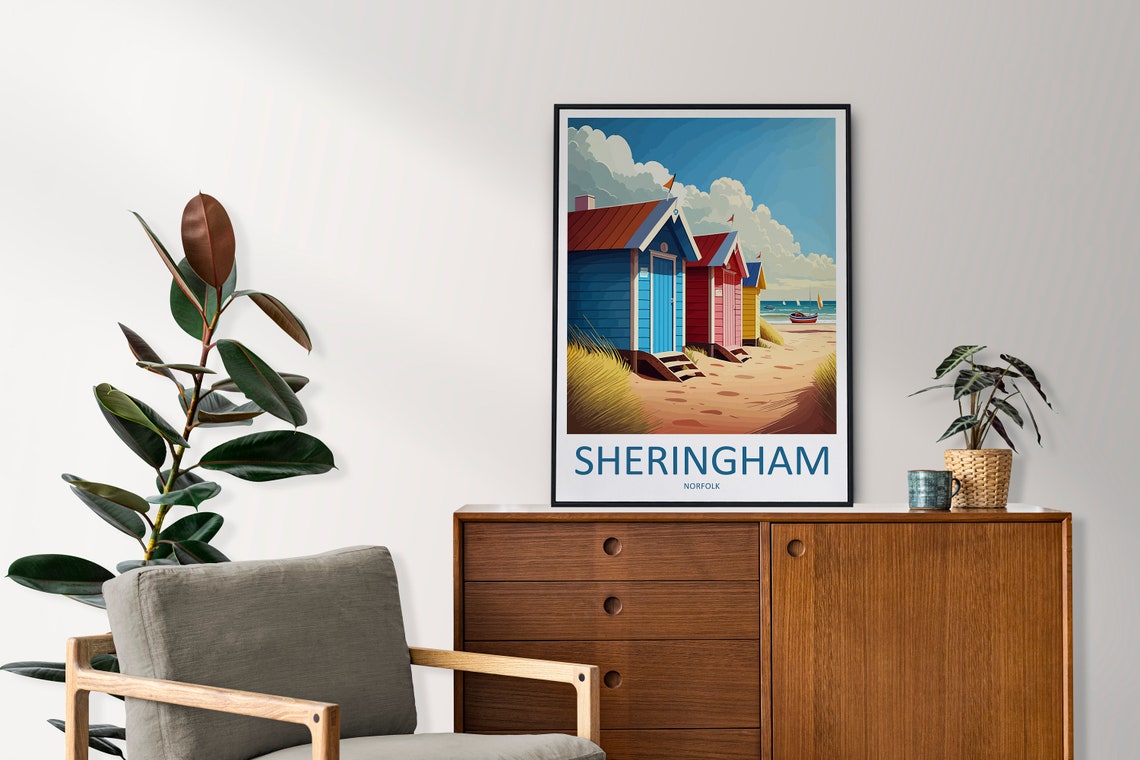 Sheringham Colorful Beach Huts Norfolk Coast Seaside Travel Poster - Image 2
