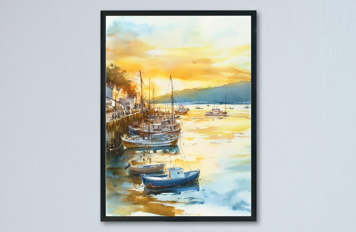 Padstow Cornwall Fishing Harbor Boats at Golden Sunset Poster