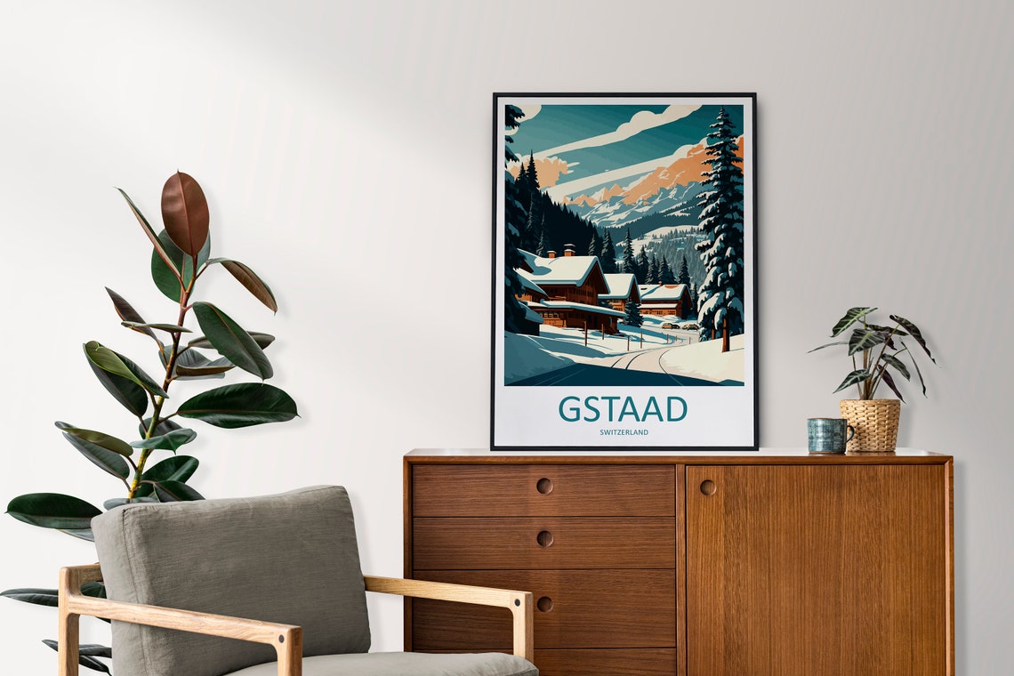 Gstaad Swiss Chalet Village Snowy Alpine Peaks Winter Travel Poster - Image 2