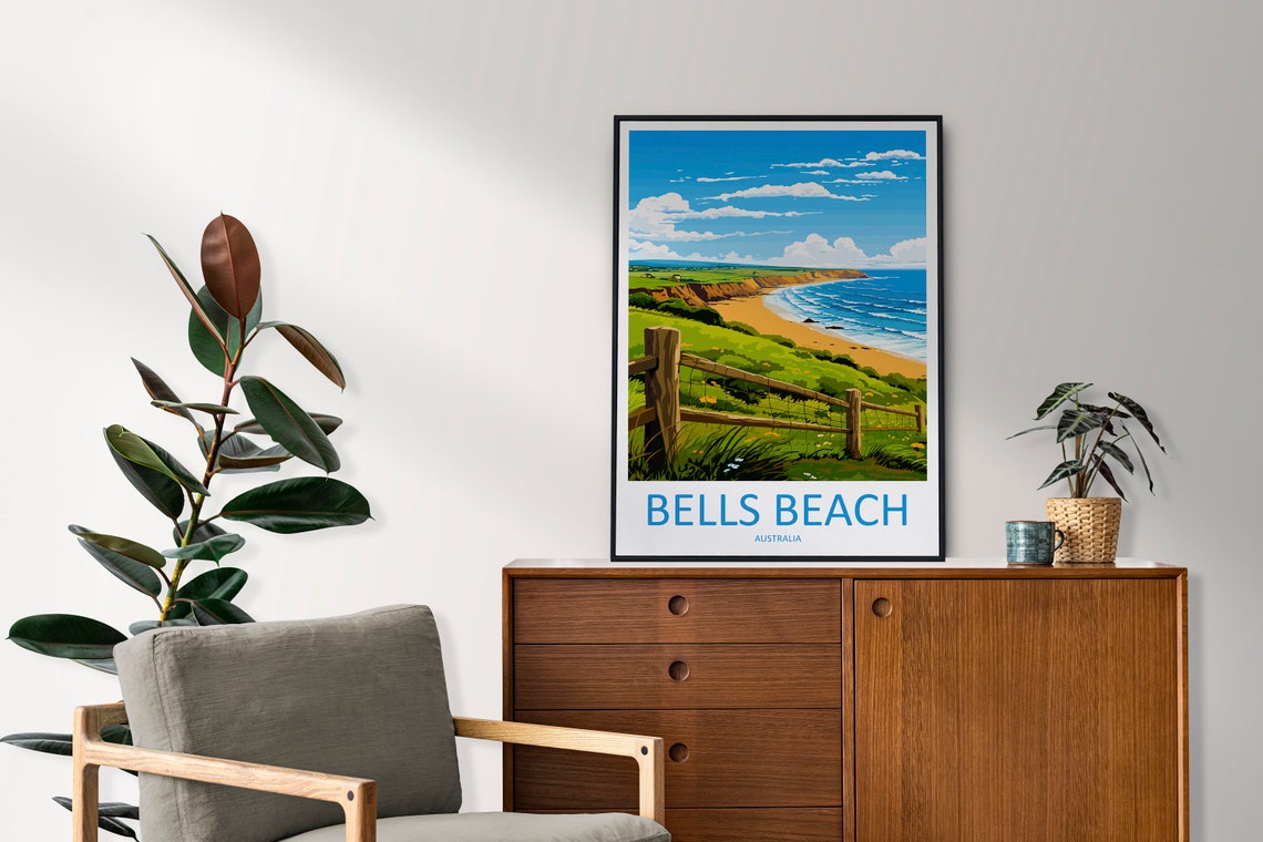 Bells Beach Golden Surf Bay Viewed From a Clifftop Fence Poster - Image 2