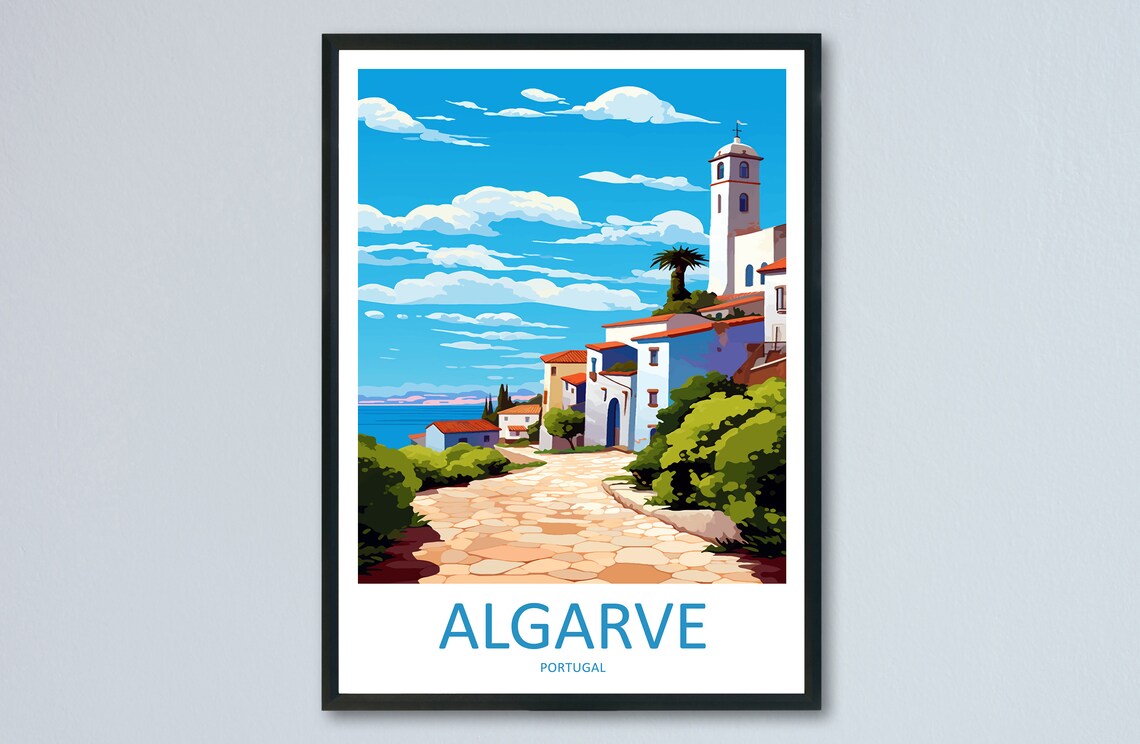 Algarve Portugal Whitewashed Village by the Sea Travel Poster