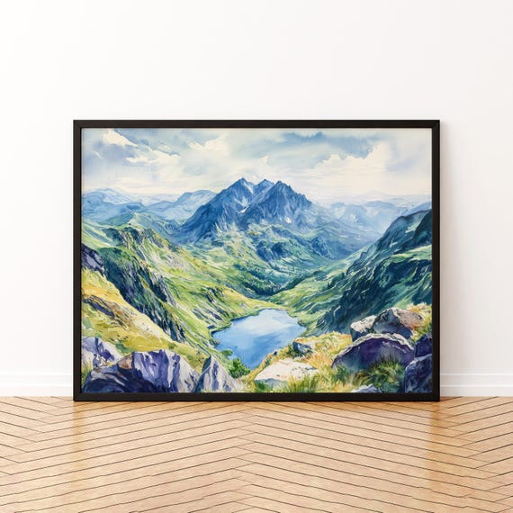 Snowdonia Watercolor Poster Landscape Wall Art Hanging Home Dcor Gift Lovers United Kingdom