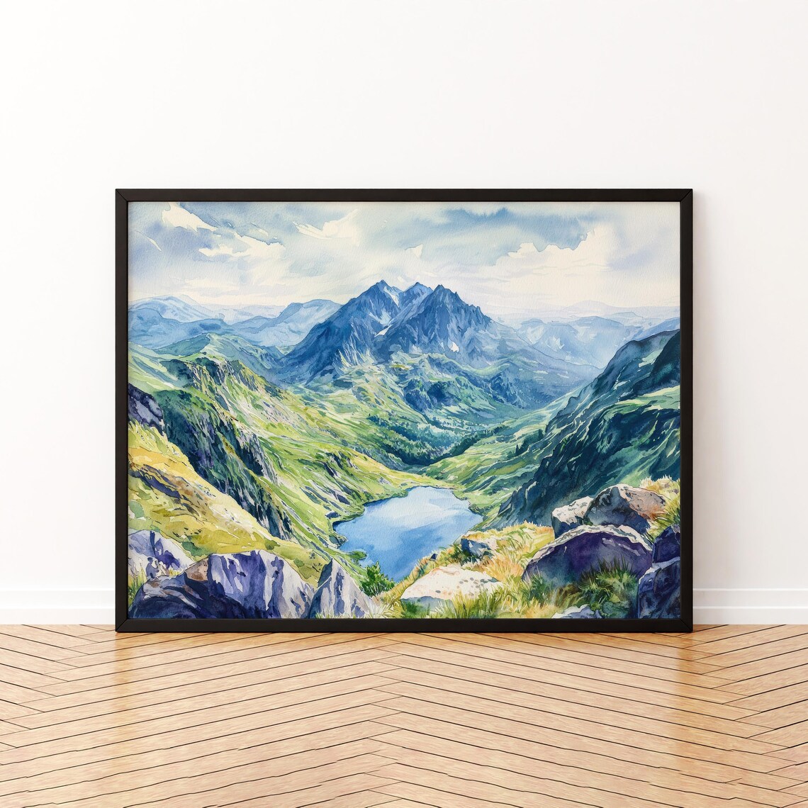 Snowdonia Wales Mountain Lake Watercolor Landscape Painting Poster