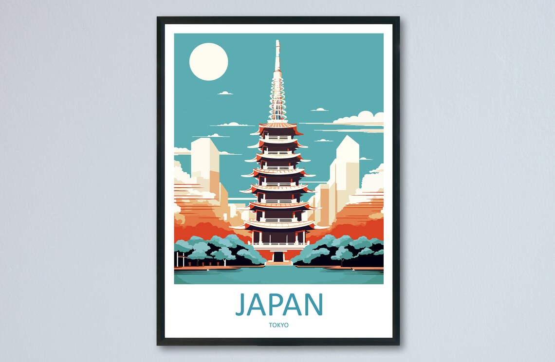 Japan Tokyo Five-Story Pagoda Retro Travel Poster Home Decor