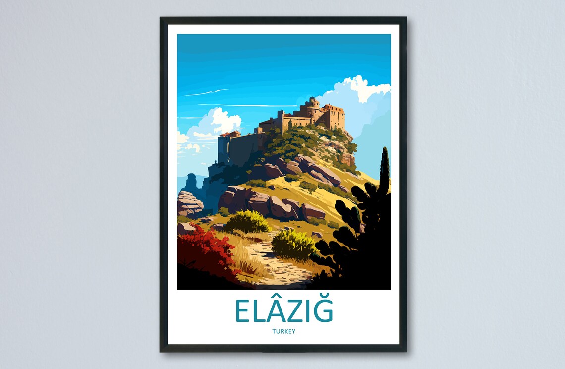 Elazig Turkey Historic Harput Castle On Rocky Hill Travel Poster