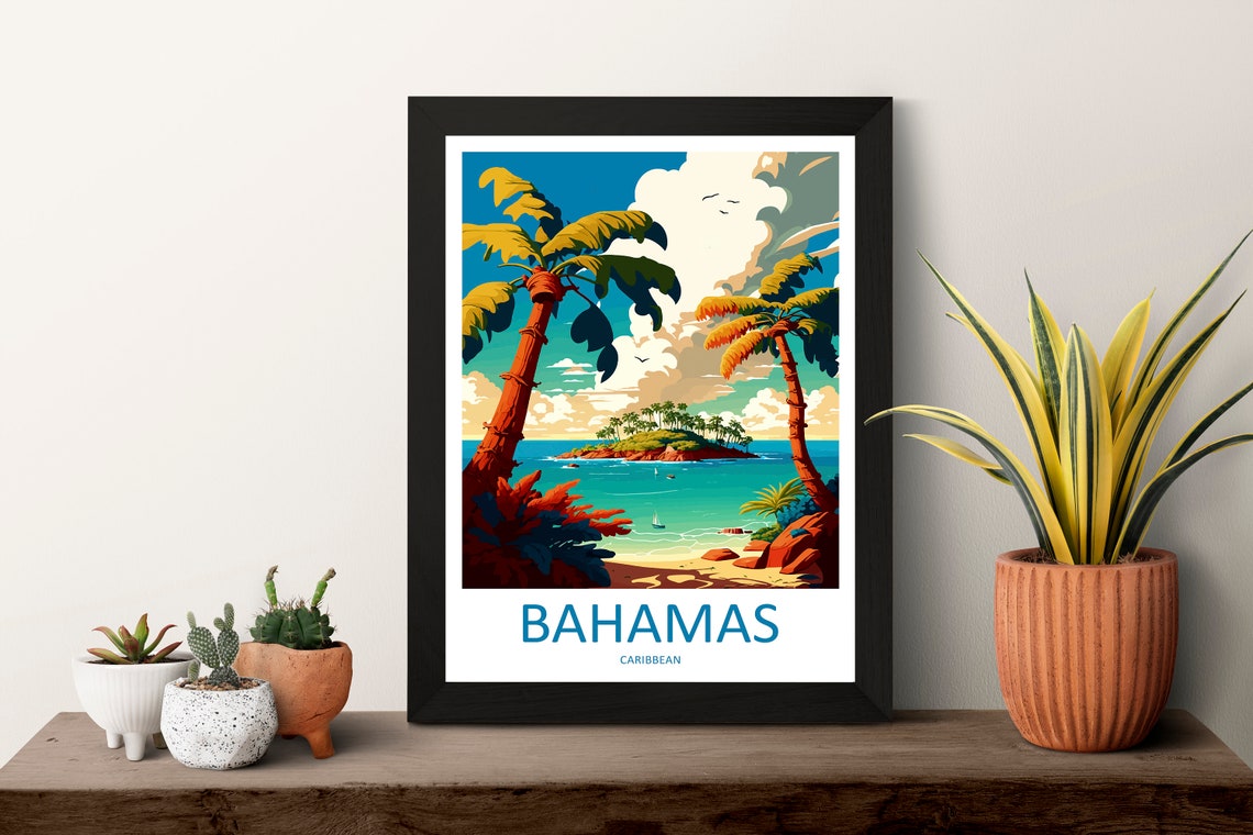 Bahamas Caribbean Tropical Island Palm Trees Turquoise Sea Poster - Image 3