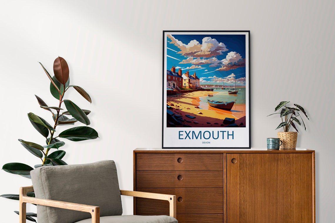 Exmouth Devon Sunny Harbour Beach Boats Seaside Charm Scene Poster - Image 2