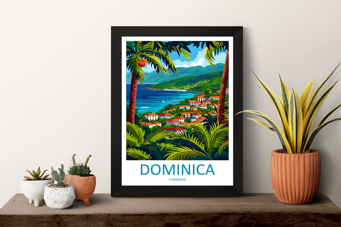 Dominica Coastal Town Red Roofs Caribbean Bay Vintage Travel Poster - Image 3