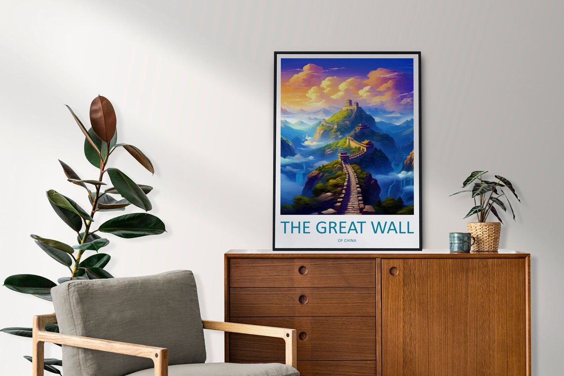 Great Wall Of China Sunset Over Mountain Ridges Travel Poster - Image 2