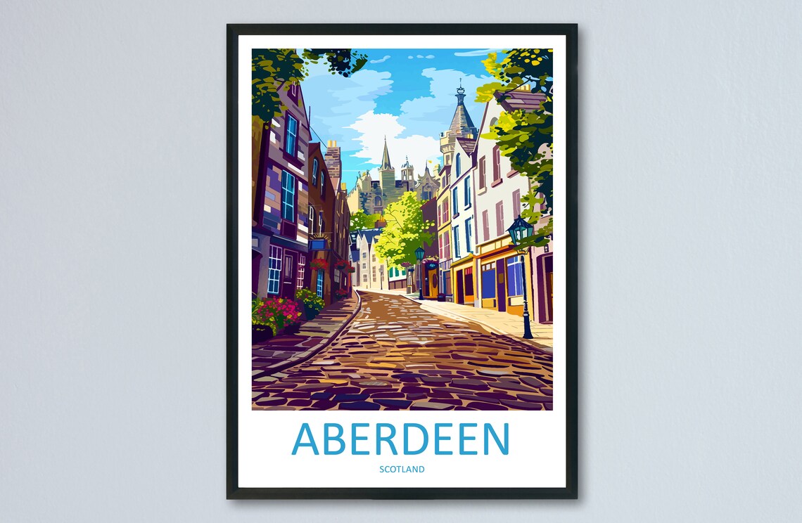Aberdeen Scotland Charming Cobblestone Street Old Town Poster