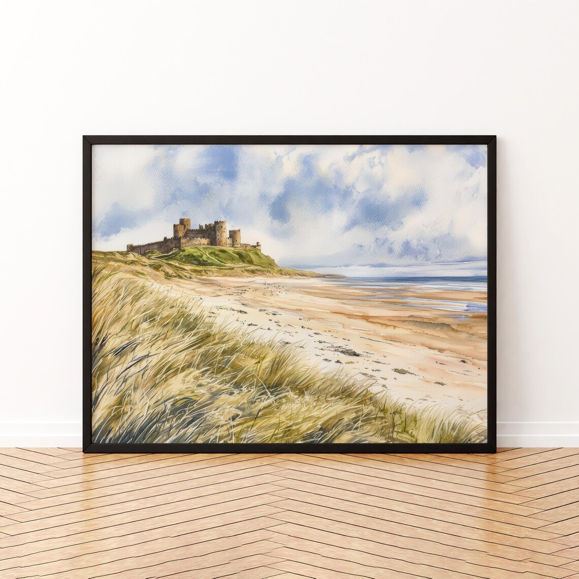 Bamburgh Castle Watercolor Northumberland Beach Dunes England Print