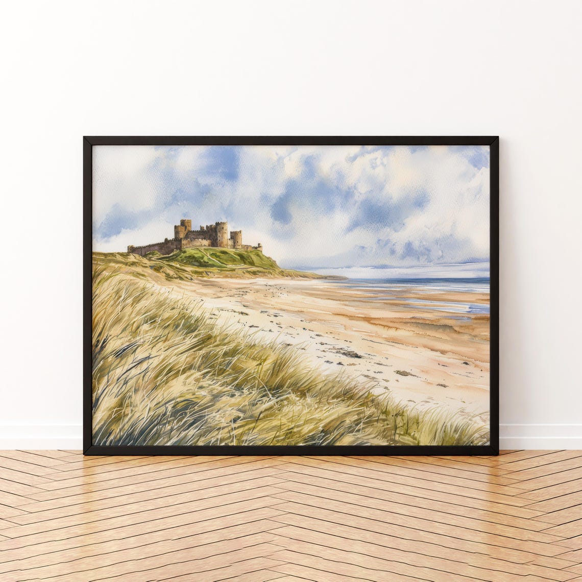 Bamburgh Castle Watercolor Poster Landscape Wall Art Hanging Home Dcor Gift Lovers United Kingdom