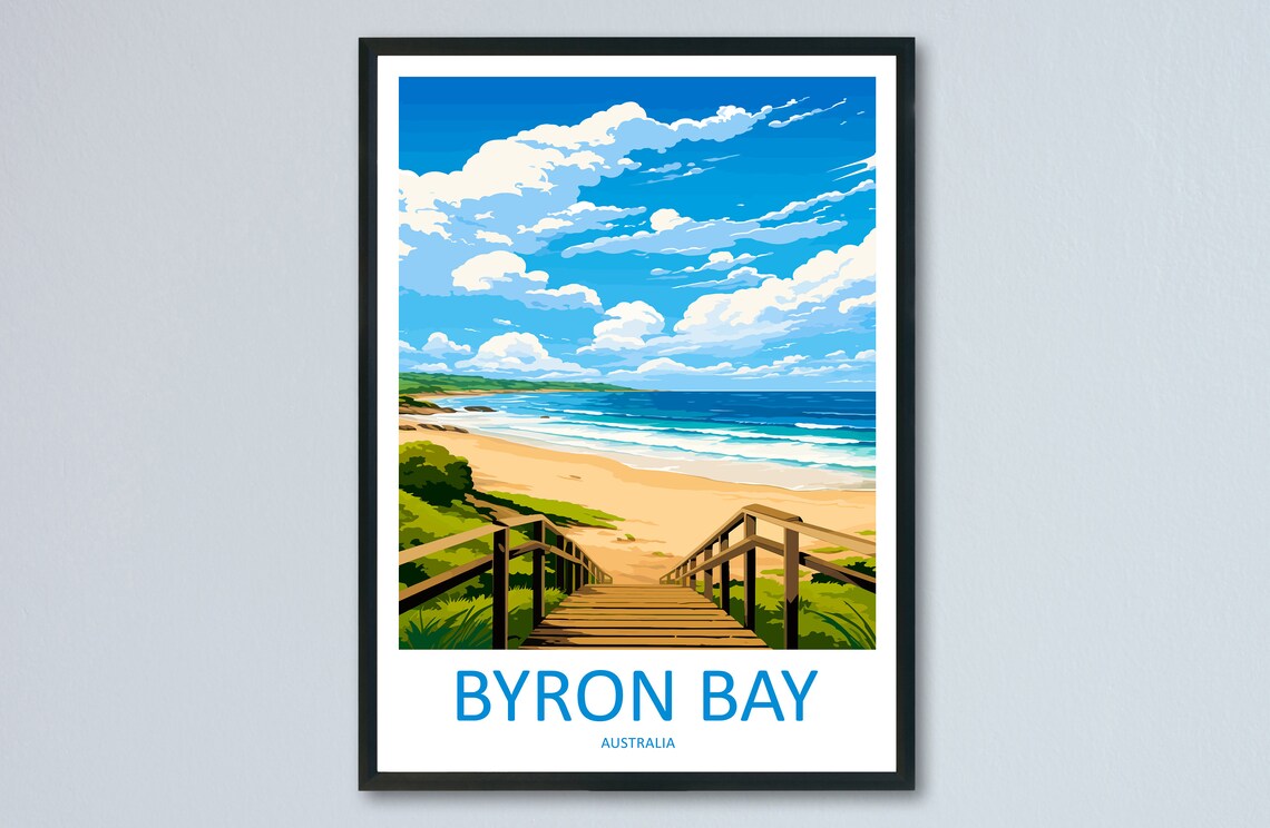 Byron Bay Australia Boardwalk Beach Coastal Scene Travel Poster