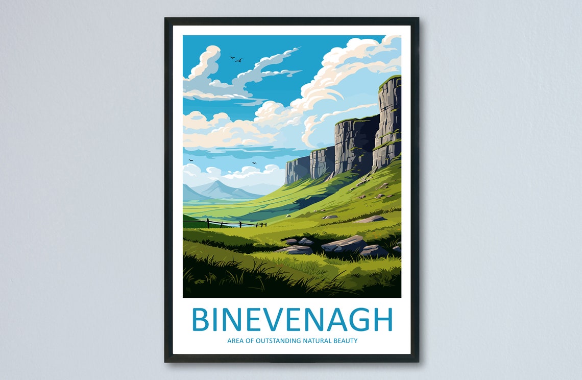 Binevenagh Mountain Cliffs Green Meadow Northern Ireland Poster