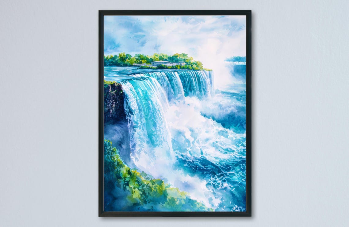 Niagara Falls Horseshoe Falls Cascades Blue Watercolor Poster