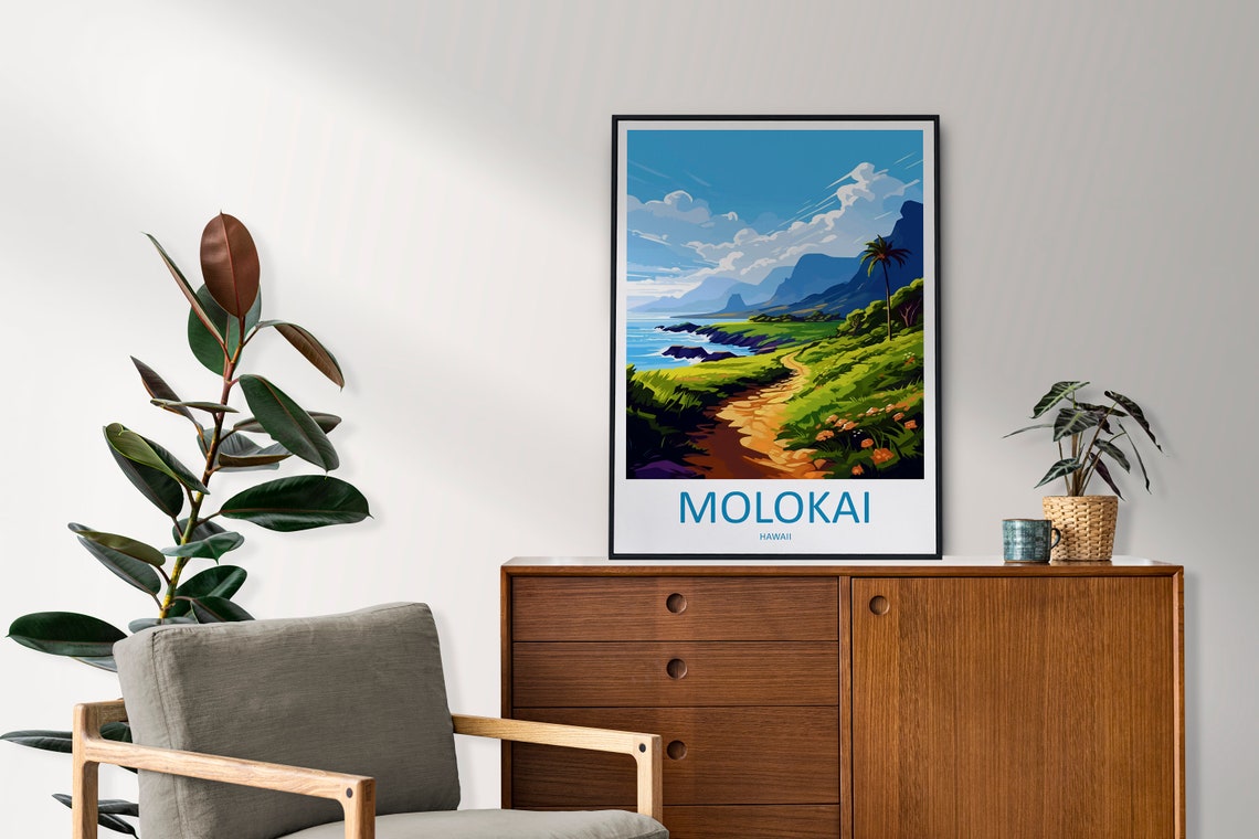 Molokai Hawaii Coastal Trail Sea Cliffs Landscape Travel Poster - Image 2