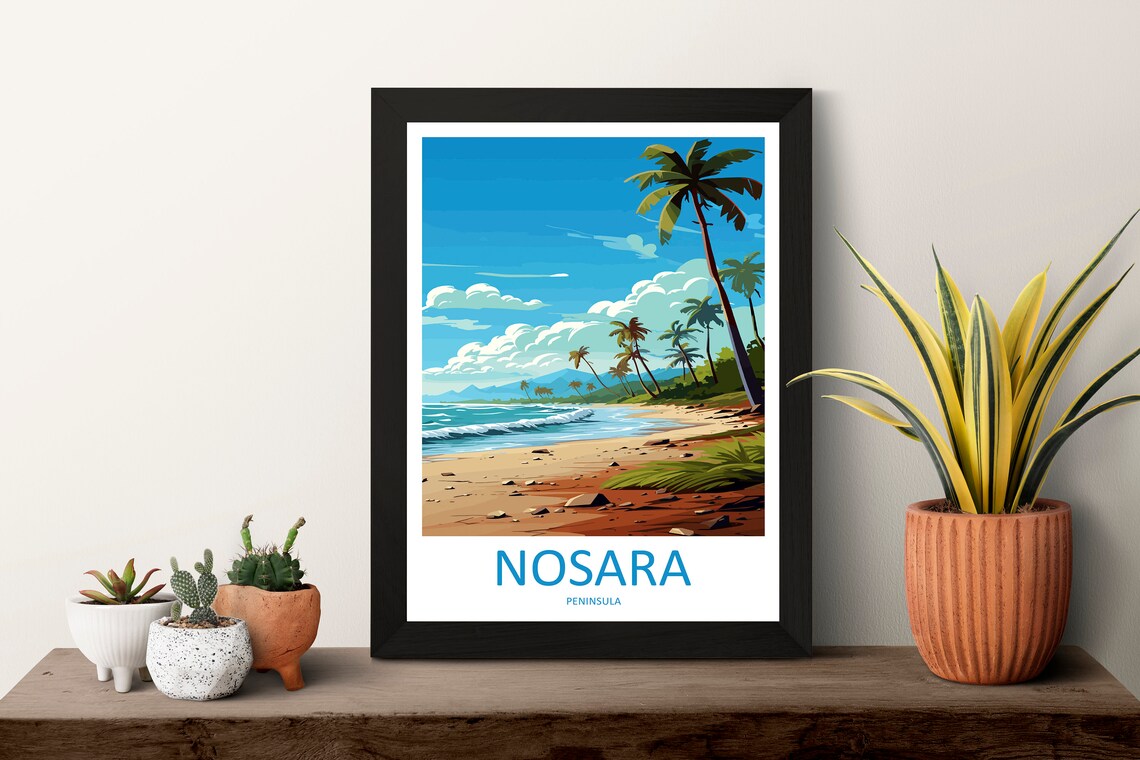Nosara Costa Rica Palm Beach With Gentle Waves And Mountains Poster - Image 3
