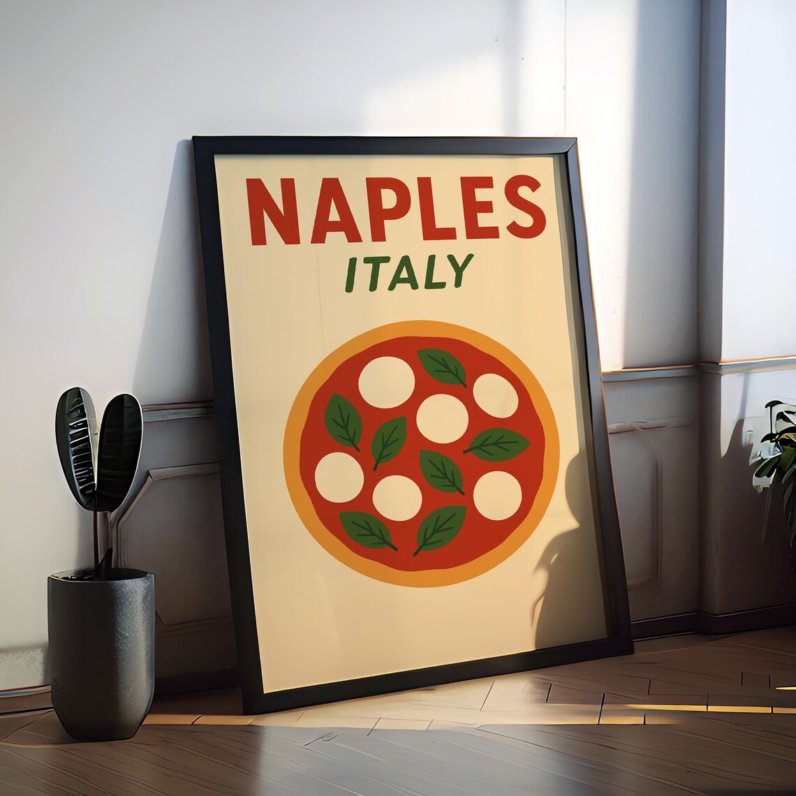 Naples Italy Margherita Pizza Retro Preppy Foodie Travel Poster