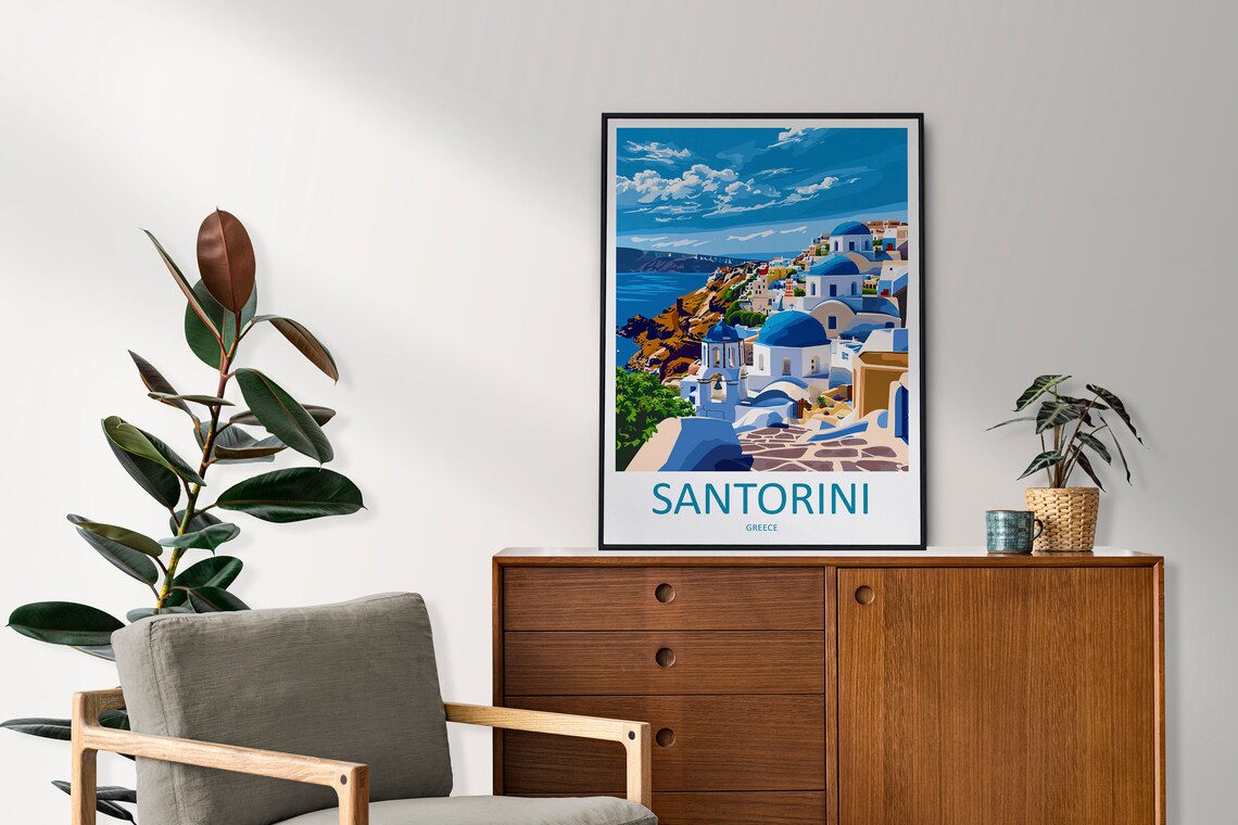 Santorini Travel Print Greece Gift Art Lovers Print - Image 2