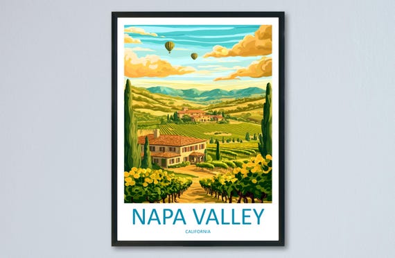 Napa Valley Travel Poster Wall Art Vineyard Landscape Print Wine Country Illustration Decor Gift Souvenir Scene