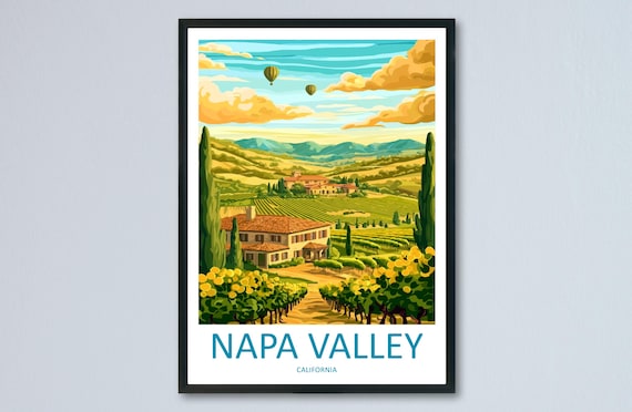Napa Valley Vineyard Hot Air Balloons Cypress Trees Travel Poster