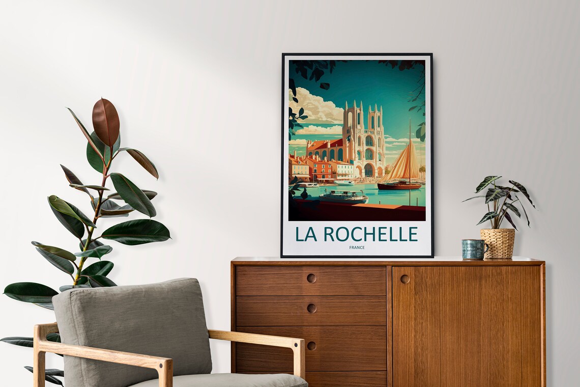 La Rochelle France Historic Old Harbor Cathedral Vintage Travel Poster - Image 2