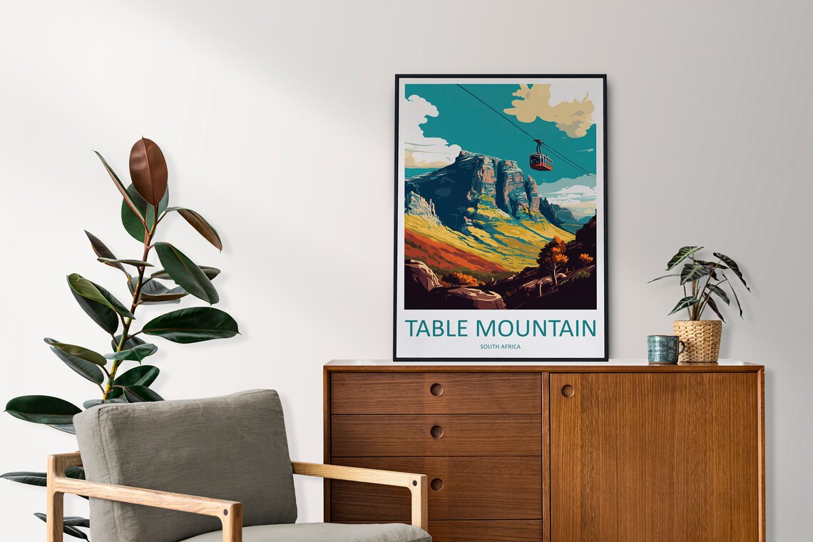 Table Mountain South Africa Cable Car Minimalist Travel Poster Art - Image 2