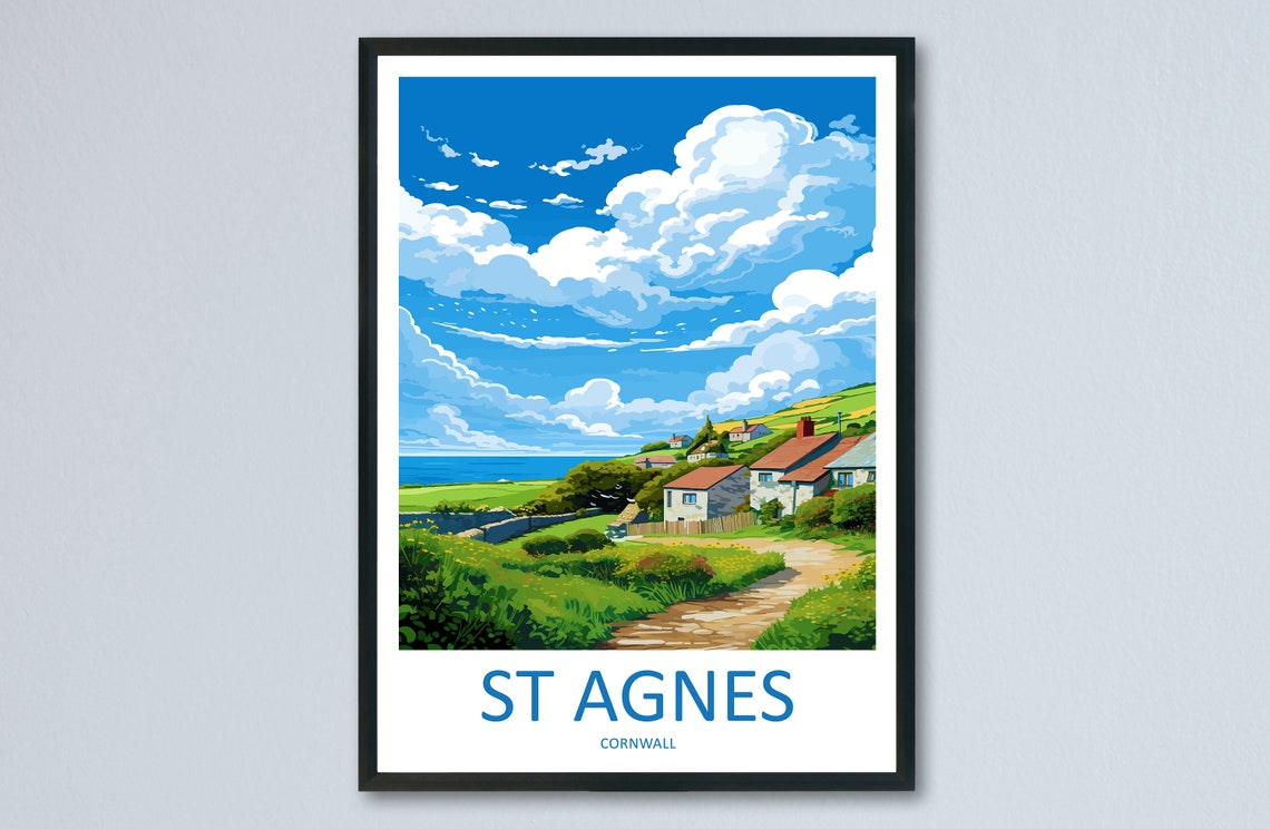 St Agnes Cornwall Coastal Village Cottage Path Travel Poster
