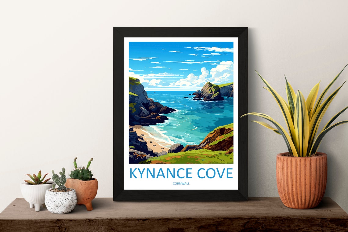 Kynance Cove Cornwall Turquoise Sea Cliffs Beach Travel Poster - Image 3