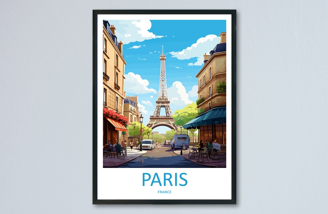 Paris France Eiffel Tower Street of Cafes and Haussmann Poster