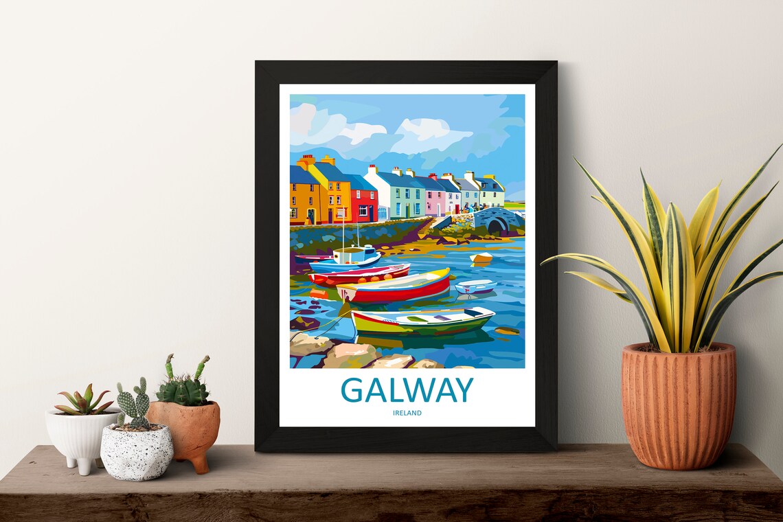 Galway Ireland Colorful Fishing Boats Harbor Town Travel Poster - Image 3