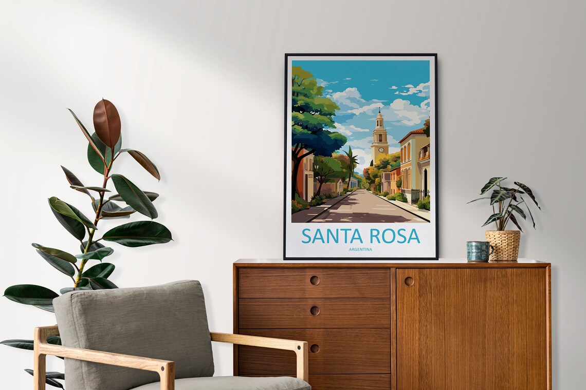 Santa Rosa Argentina Colonial Street Church Tower Travel Poster - Image 2