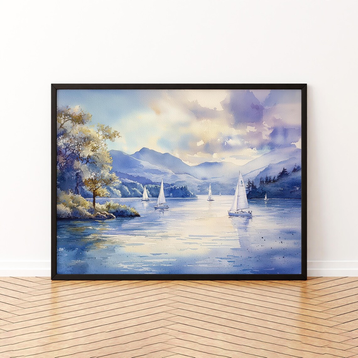 Windermere Lake Watercolor Sailboats Mountain England Lake District Poster