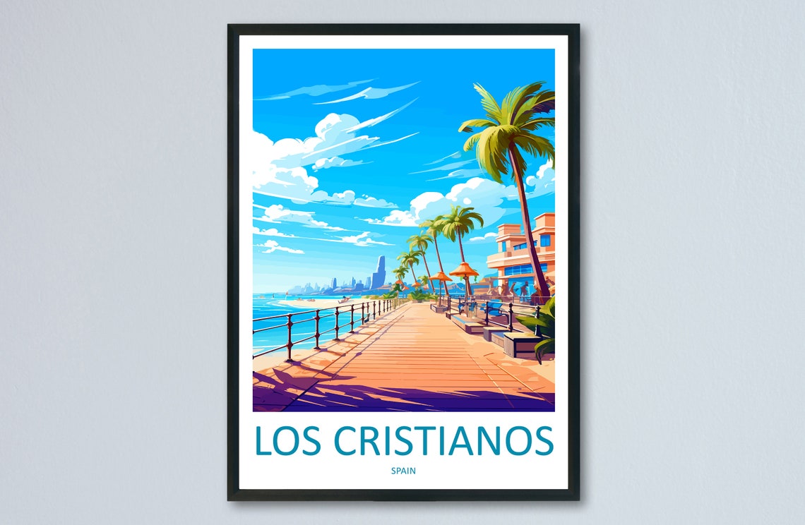 Los Cristianos Spain Palm Boardwalk Waterfront Travel Poster
