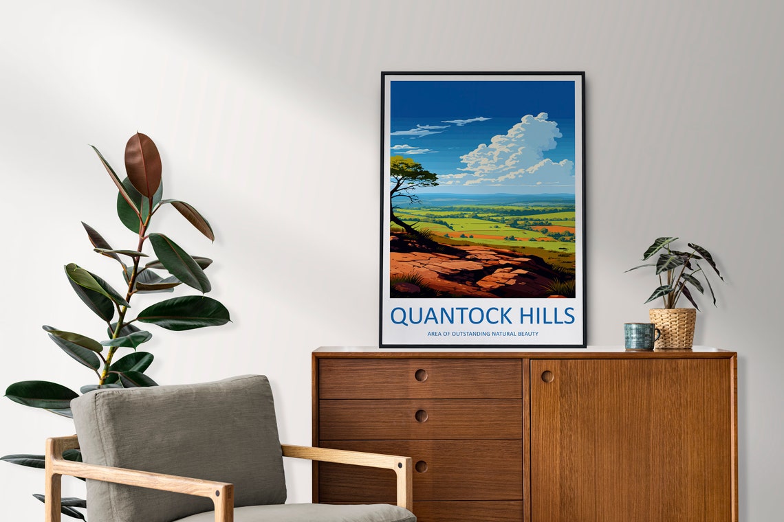 Quantock Hills Rocky Summit With a Lone Tree Above the Valley Poster - Image 2