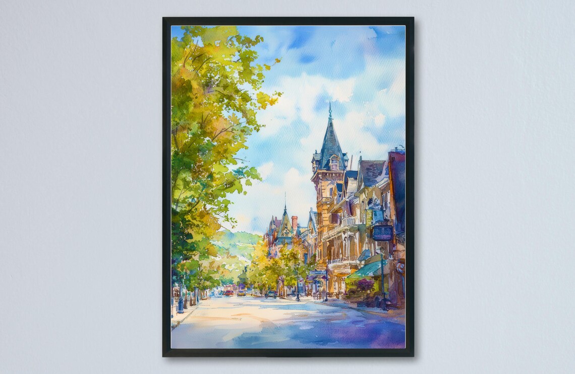 Saratoga Springs Historic Broadway Watercolor New York Street Poster
