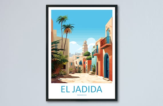 El Jadida Morocco Old Medina Street Palm Illustration Poster