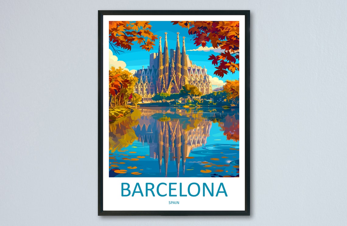 Barcelona Spain Sagrada Familia Autumn Minimalist Travel Poster