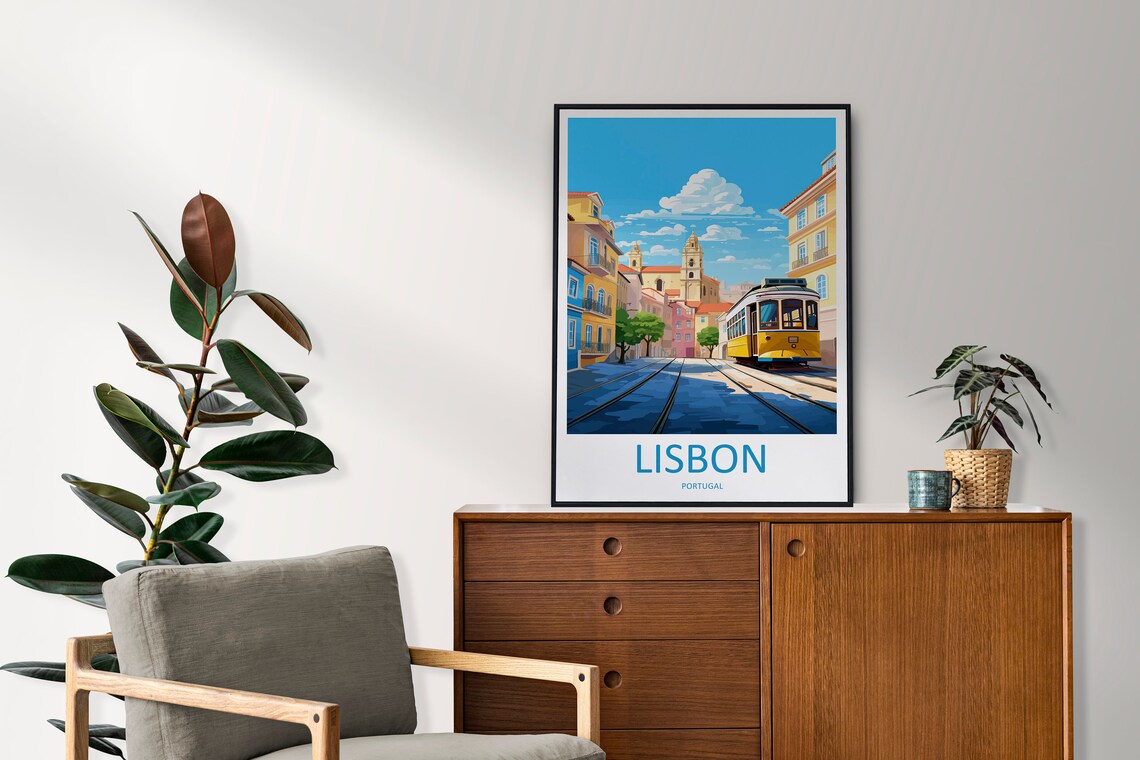 Lisbon Portugal Yellow Tram in Historic Old Town Street Poster - Image 2