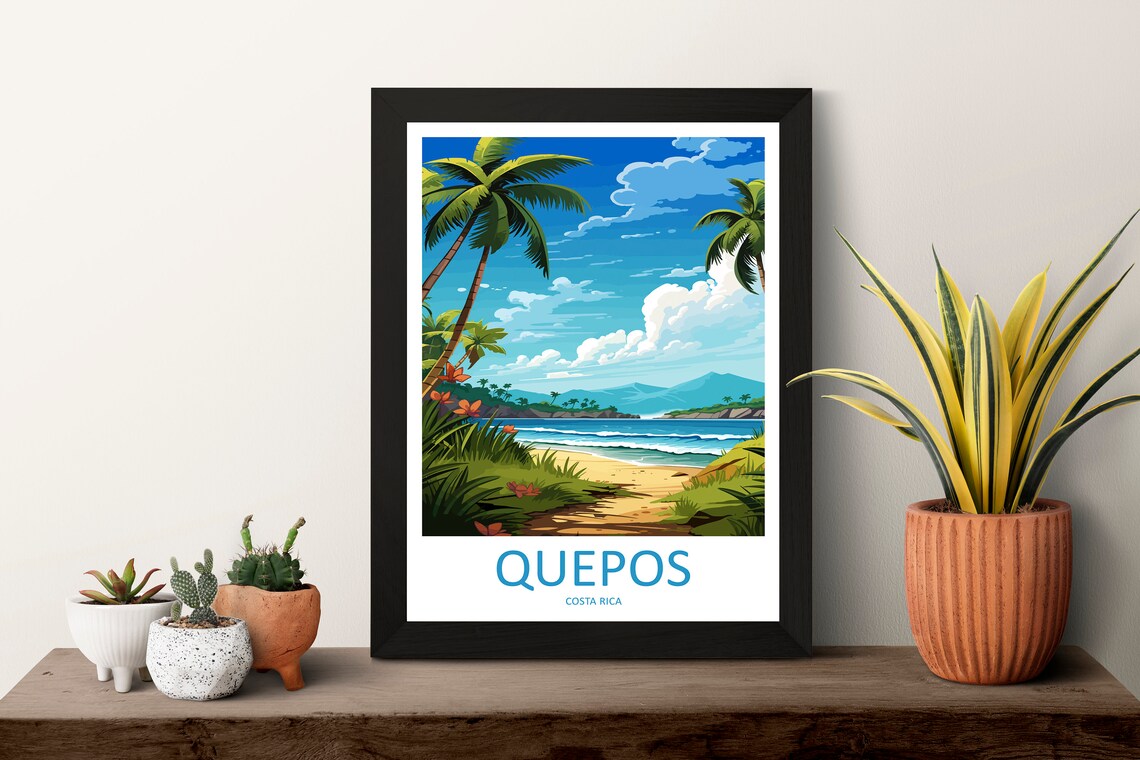 Quepos Costa Rica Tropical Beach Palms Sunset Vintage Travel Poster - Image 3