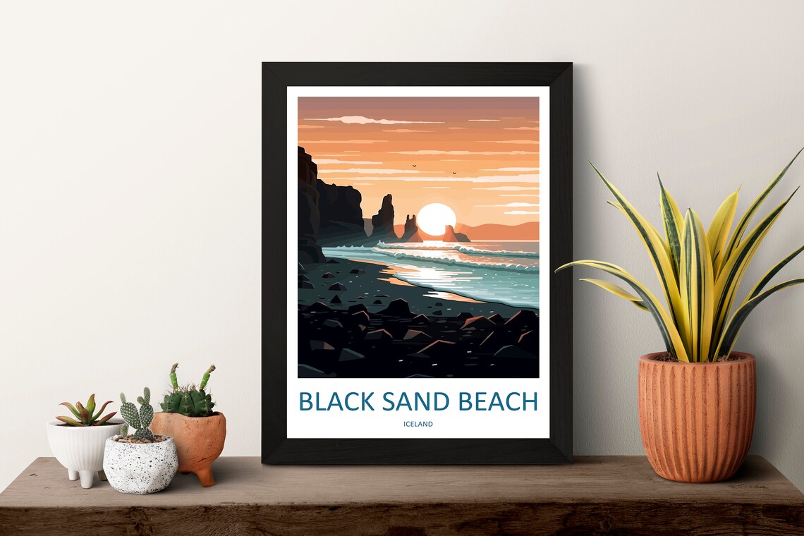Black Sand Beach Travel Poster, Iceland Wall Art - Image 3