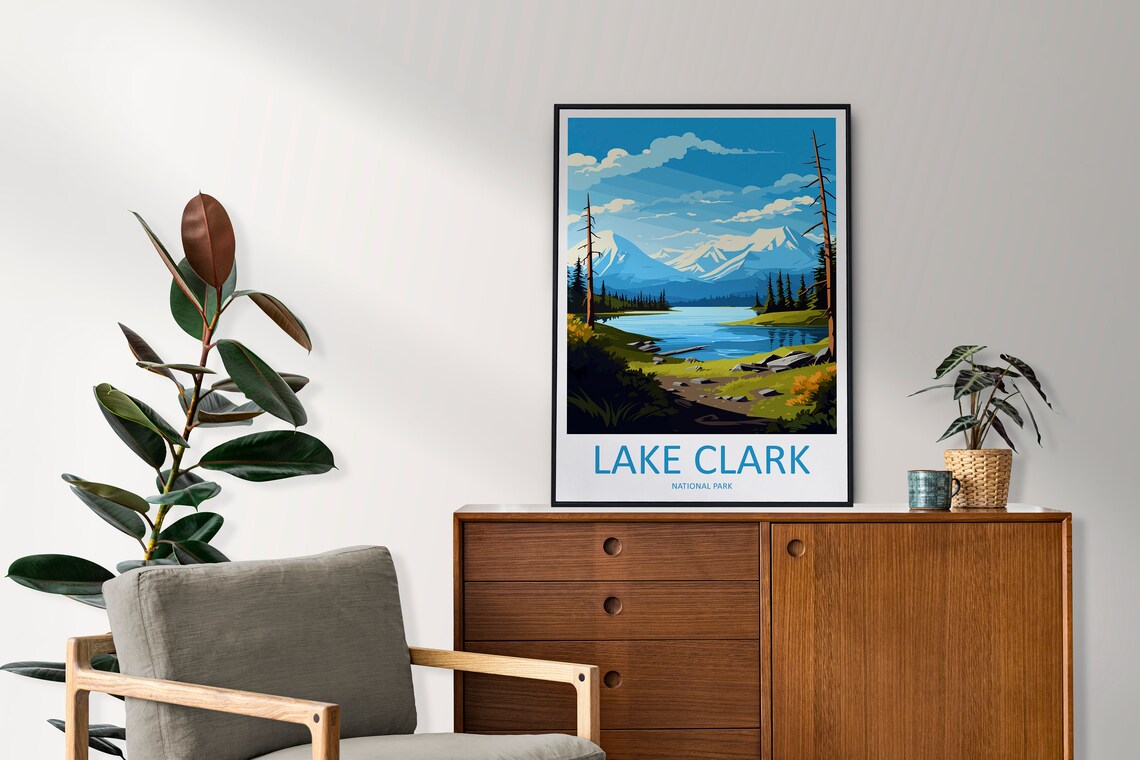 Lake Clark National Park Alaska Lake and Snow Peaks Day Poster - Image 2