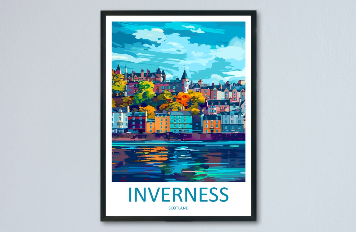 Inverness Scotland Riverside Cityscape Colorful Modern Travel Poster