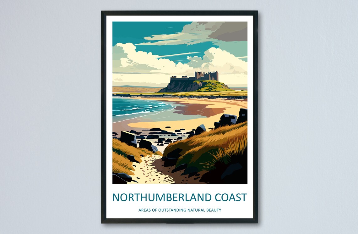 Northumberland Coast Travel Poster, Place Wall Art