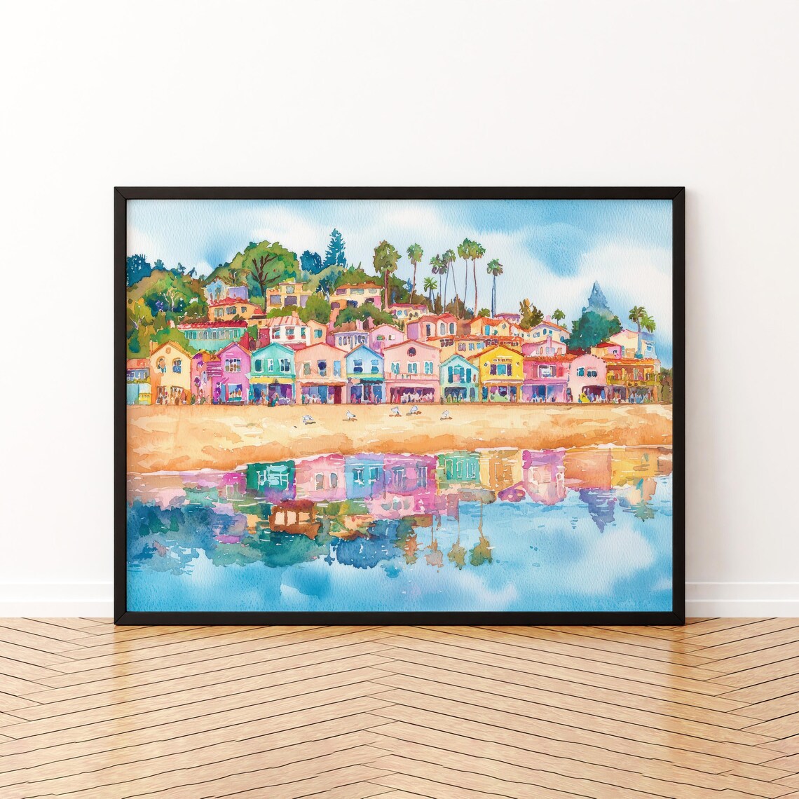 Santa Cruz Watercolor Travel Poster, Coastal Art
