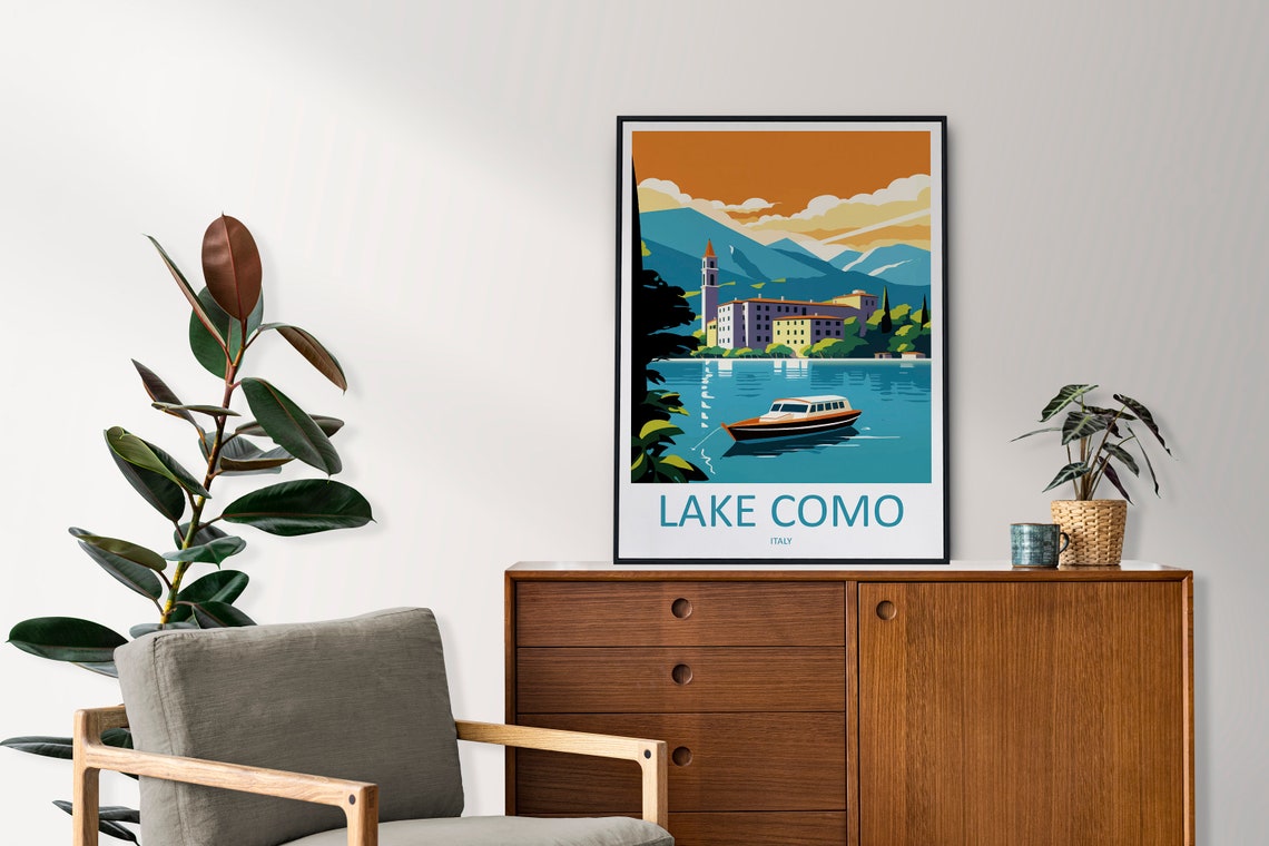 Lake Como Italy Lakeside Village Sunset Boat Romantic Travel Poster - Image 2